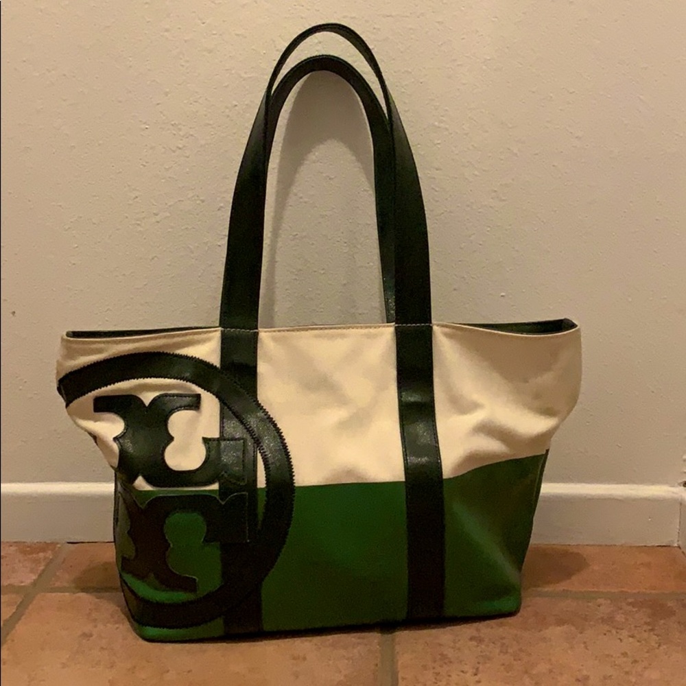 Tory Burch Leather Trimmed Canvas Tote